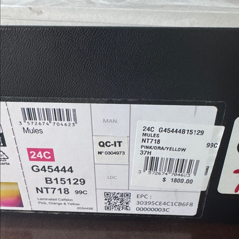 CHANEL Laminated Calfskin Wedge Mules 37.5 Pink Orange Yellow Multicolor CC logo - Picture 13 of 13